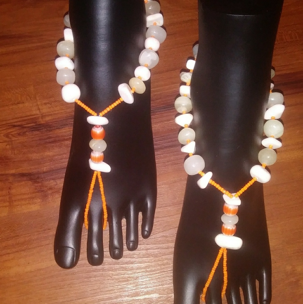 Handmade Orange and White Barefoot Sandals